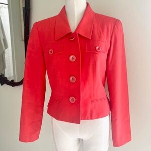 1980's Orange/Red Military Style Jacket by Le SUIT of Paris New York Sz 8